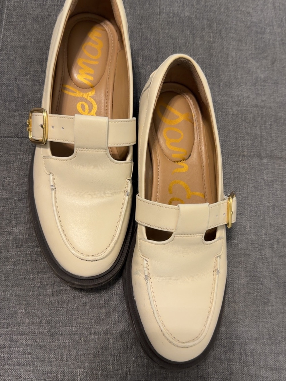 Sam Edelman Cream Leather Buckle Loafers
